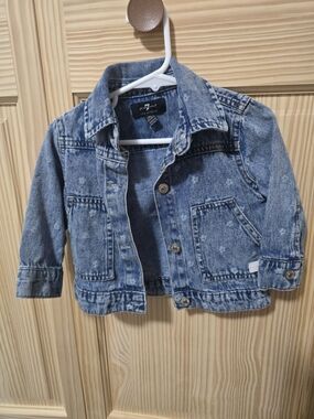 7 For All Mankind Light Blue Toddler Denim Jacket with Subtle Floral Wash